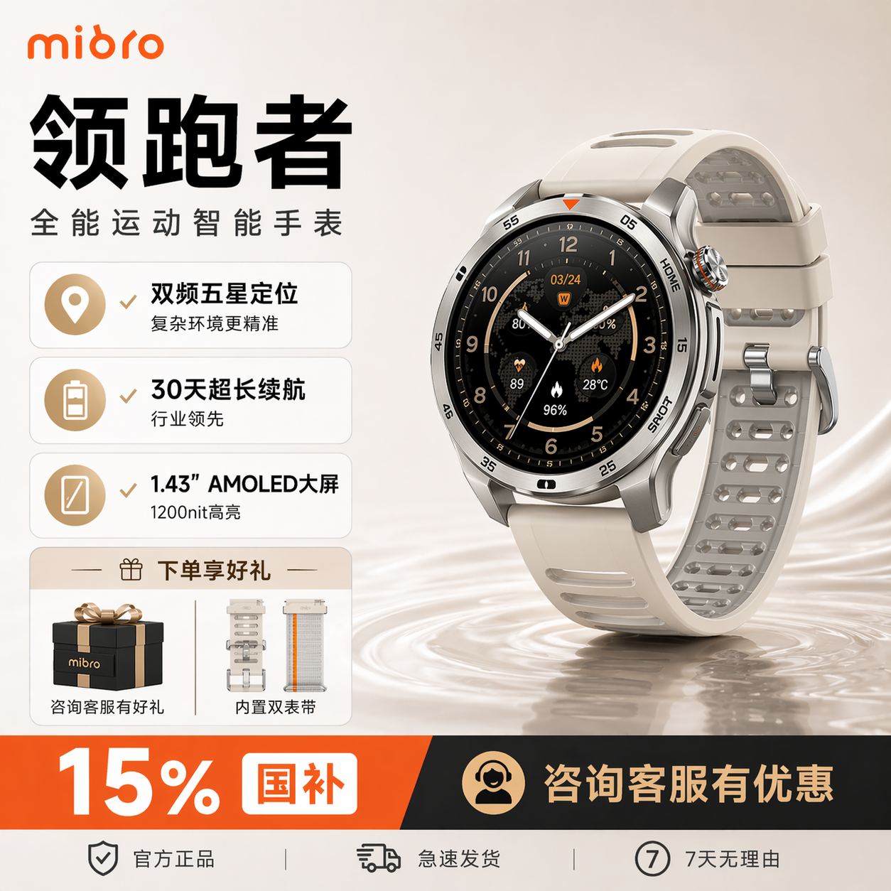 【政府补贴】Mibro铁三领跑者GS Pro2 铁三竞技运动手表智能户外跑步骑行游泳马拉松双频GPS心率监测
