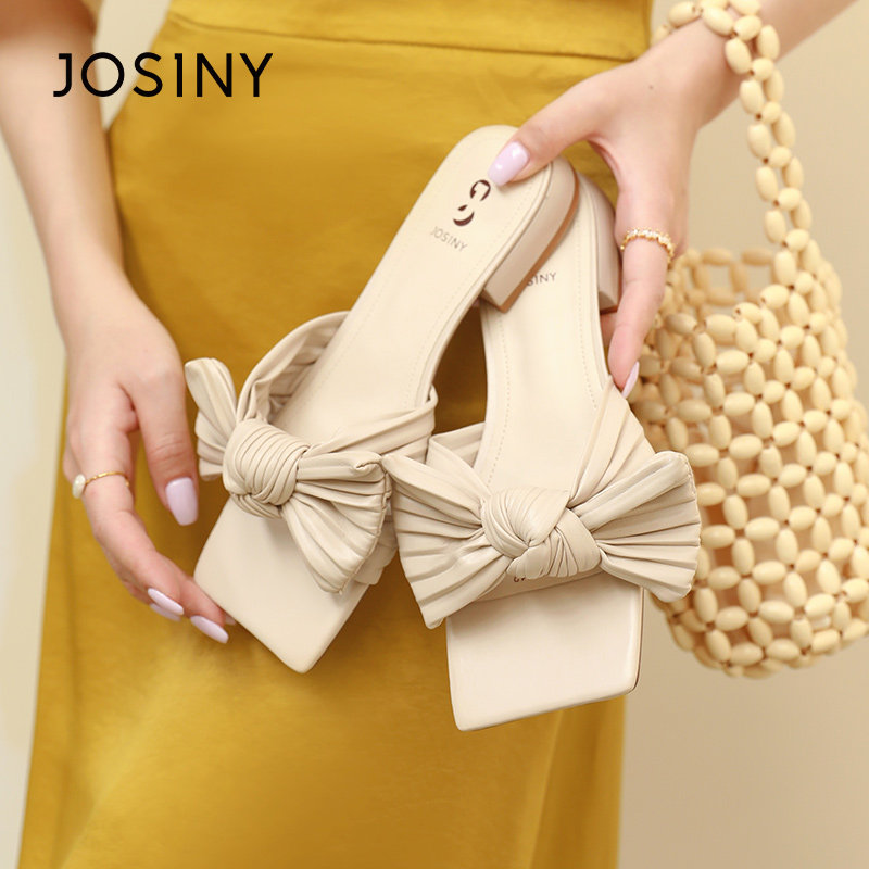 正品卓诗尼女鞋方头露趾低跟一脚蹬拖鞋夏季新款蝴蝶结仙女风凉拖,女鞋,一字拖,淘宝优惠券,粉丝福利购,淘宝优惠卷