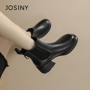 卓诗尼炸街切尔西靴女2025冬季 增高厚底瘦瘦靴圆头英伦烟筒靴 新款