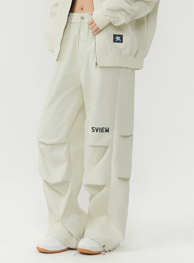 Sview 设计感立体褶皱松紧腰抽绳扣宽松百搭休闲裤 男女同款