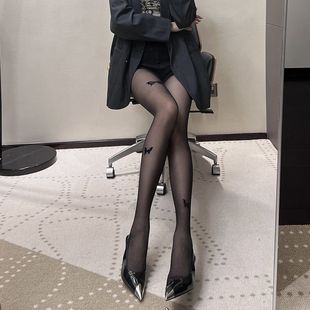 纯欲风蝴蝶黑色丝袜春夏薄款 袜印花黑丝 女性感防勾丝显瘦打底连裤