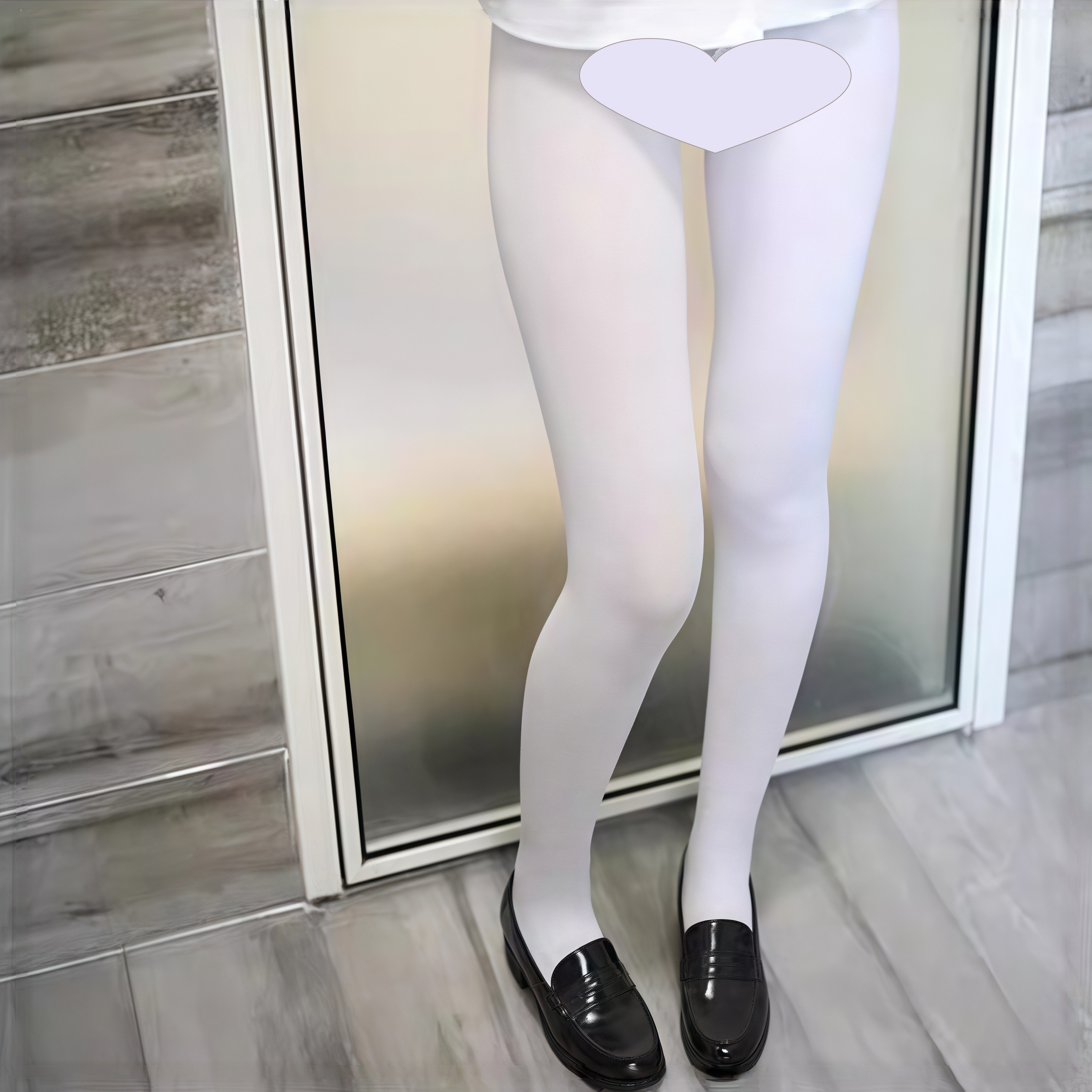 JK不透肤天鹅绒白丝开裆连裤袜