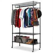 家庭简约经济型组合3层挂衣架黑色卧室落地衣服收纳整理支架鞋 帽