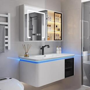 轻奢全橡木浴室柜陶瓷一体盆卫生间洗手盆柜组合洗脸池洗漱台