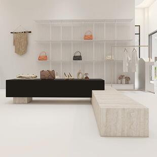 服装店中岛台洞石展示桌鞋包饰品摆件陈列道具中间摆台简约流水台