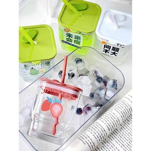 玻璃水杯女ins小众高颜值带吸管水杯家用喝水办公学生果汁早餐杯