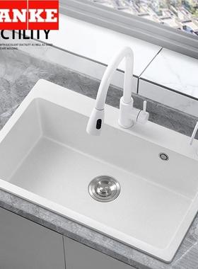 弗兰卡白色石英石水槽大单水槽厨房洗菜盆套装花岗岩嵌入式台上台