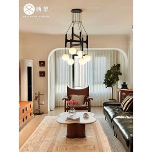 法式 客厅吊灯侘寂风餐厅魔豆实木分子灯楼梯灯 覆古中古loft覆式
