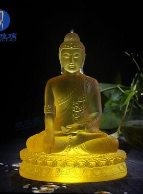 古法真琉璃释迦摩尼佛如来佛像玉佛本尊供奉摆件释迦牟尼佛三宝佛