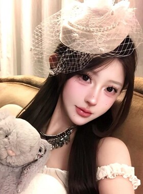法式赫本风名媛网纱珍珠小礼帽民国千金感气质发夹旗袍礼服帽子女