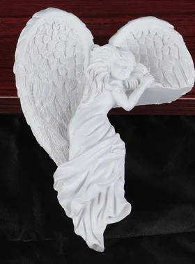 救赎天使门框装饰 觉醒翅膀墙壁挂 天使女孩雕塑树脂工艺品