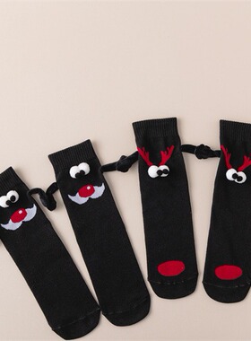 圣诞节礼物红色圣诞袜送男女朋友情侣秋冬卡通防臭中筒袜情侣款