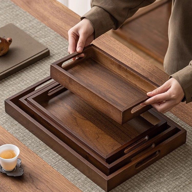 竹木质早餐盘商用托盘长方形轻奢香薰下午茶盘黑胡桃色放茶水杯盘,餐饮具,盘,淘宝优惠券,粉丝福利购,淘宝优惠卷
