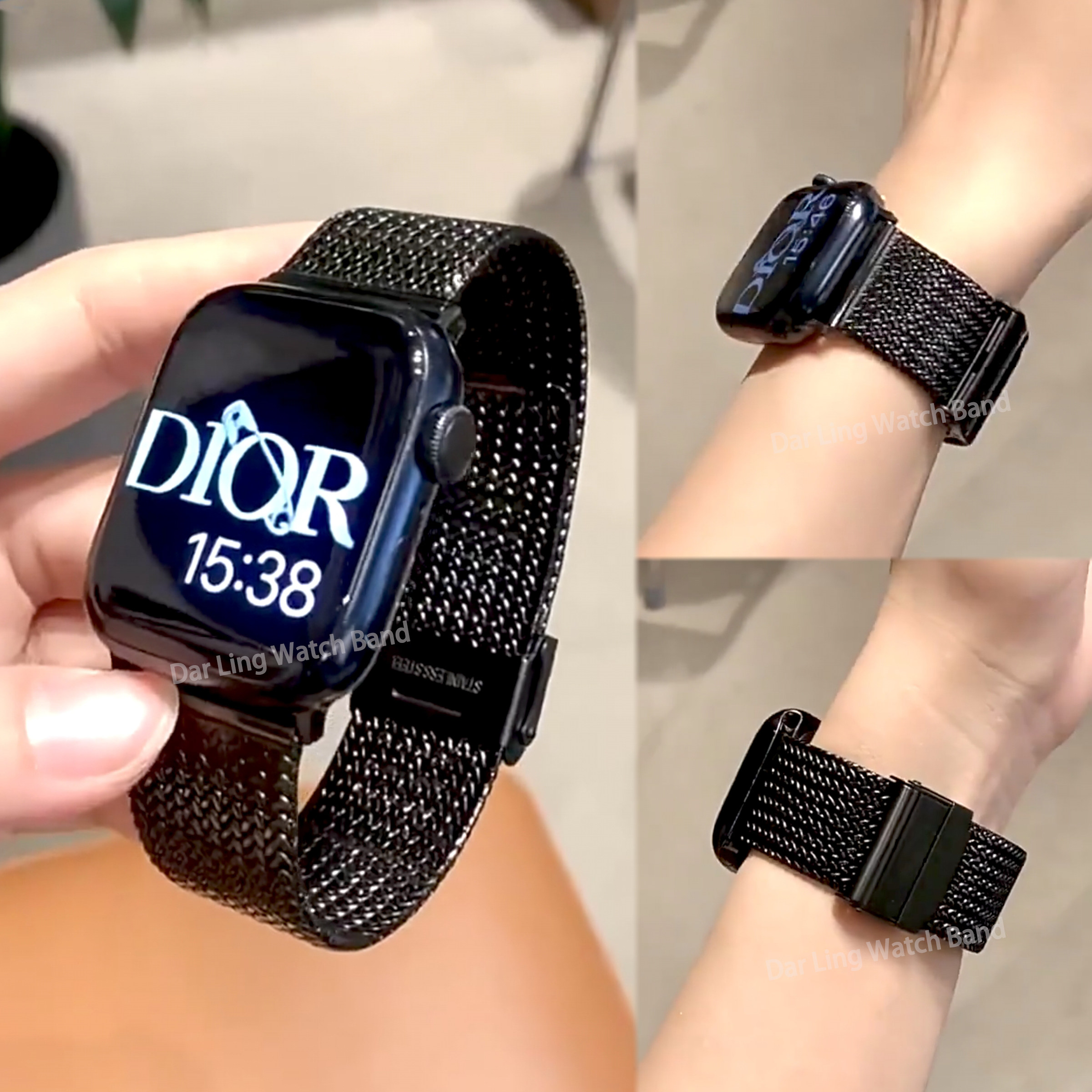 适用iWatchs11表带黑武士苹果手表s10麦穗纹米兰金属钢卡扣表带applewatchS98se华为FIT3透气Fit4小米9ro夏天