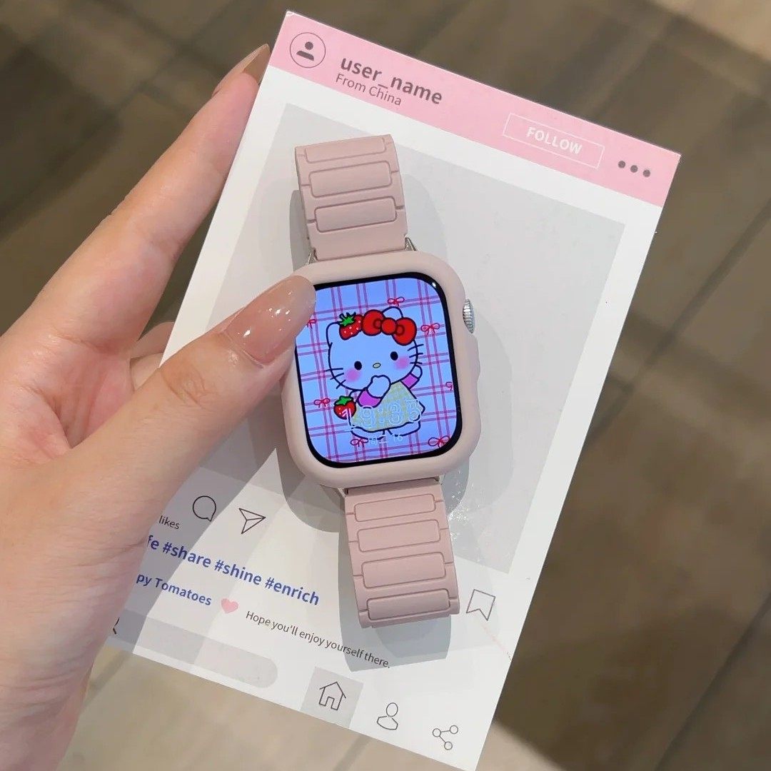 适用华为Fit4新款Fit3张婧仪同款三株硅胶磁吸苹果s10表带iWatchs11S98se创意小米9Pro/8Pro红米Watch6/5高级