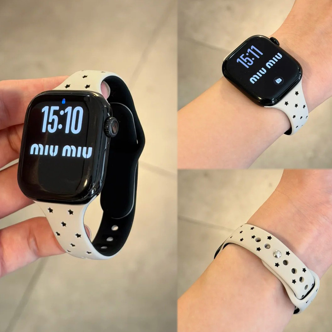 适用iWatchS12代新款华为FIT5镂空双色星星小蛮腰硅胶表带苹果S11s1098se运动舒适小米10Pro女款红米6高级感