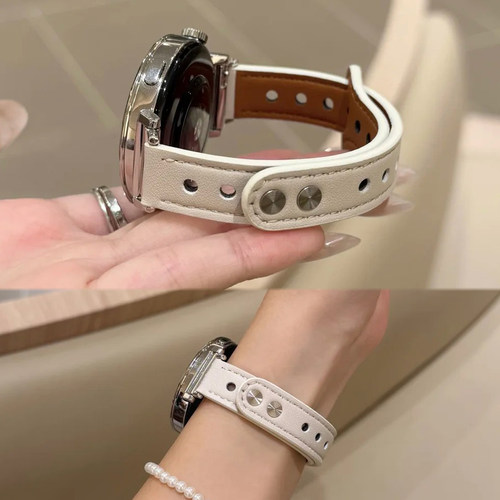 适用华为GT7新款GT6细款双钉扣皮质表带GT5GT4GT3pro运动Watch4/3pro女款华为FIT5/4透气GT2智能gt高级感透气