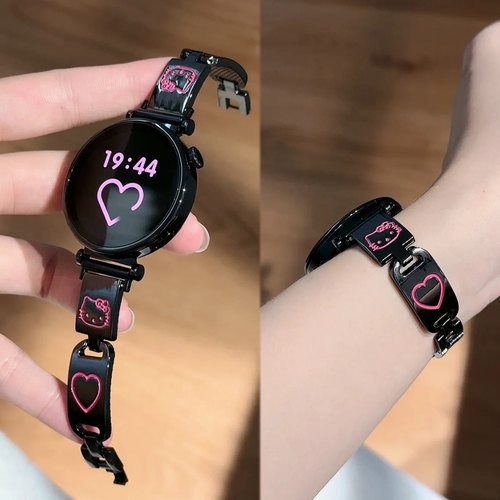 适用华为GT5手表GT4新款Watch4/3Pro爱心KT猫金属链条表带GT3pro可爱华为Fit3夏天GT2智能荣耀magic2小众高级