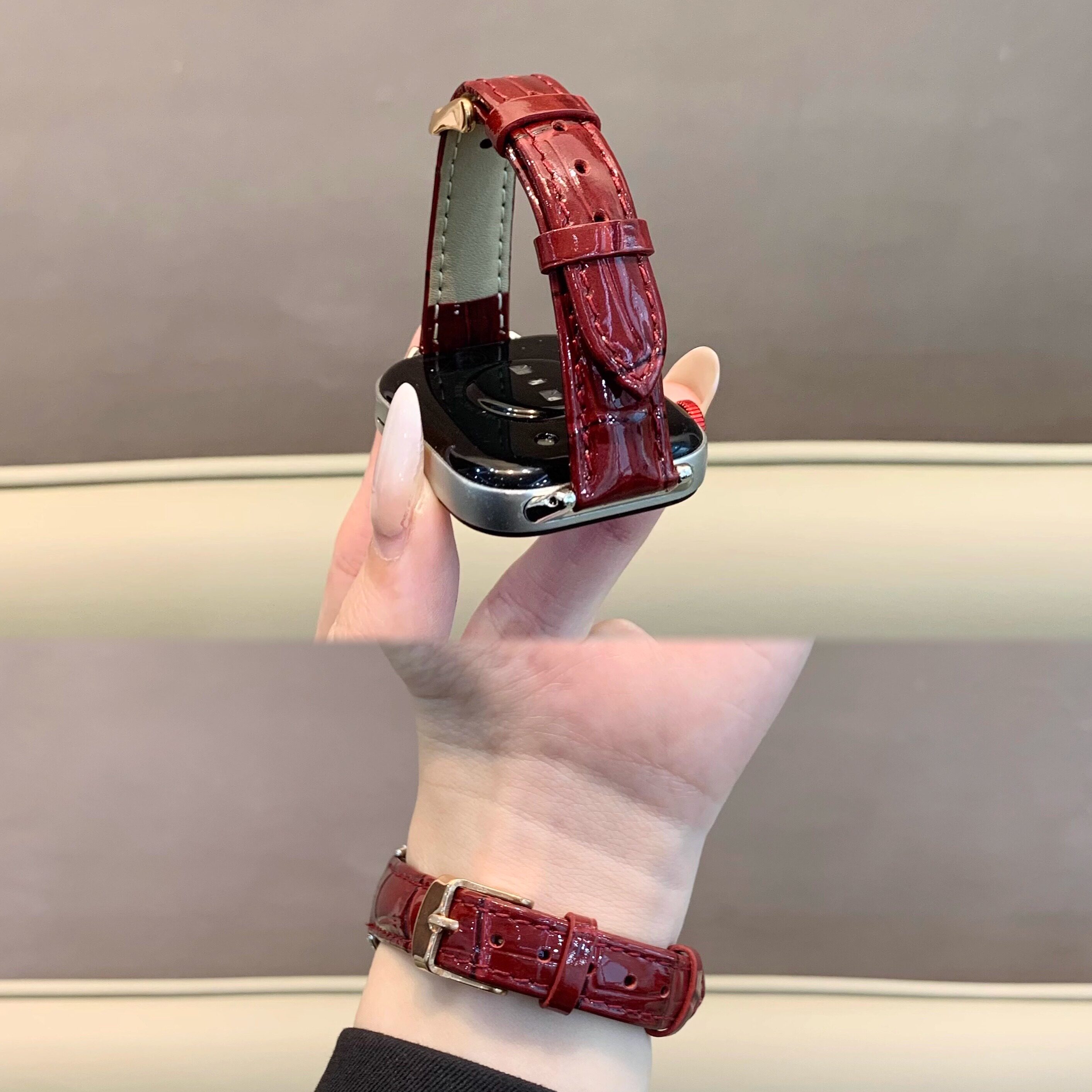【秋冬油亮竹节纹真皮】适用华为Fit4新款Fit3复古小牛皮表带iWatchS11苹果S10s9se红米watch6高级感小米9Pro