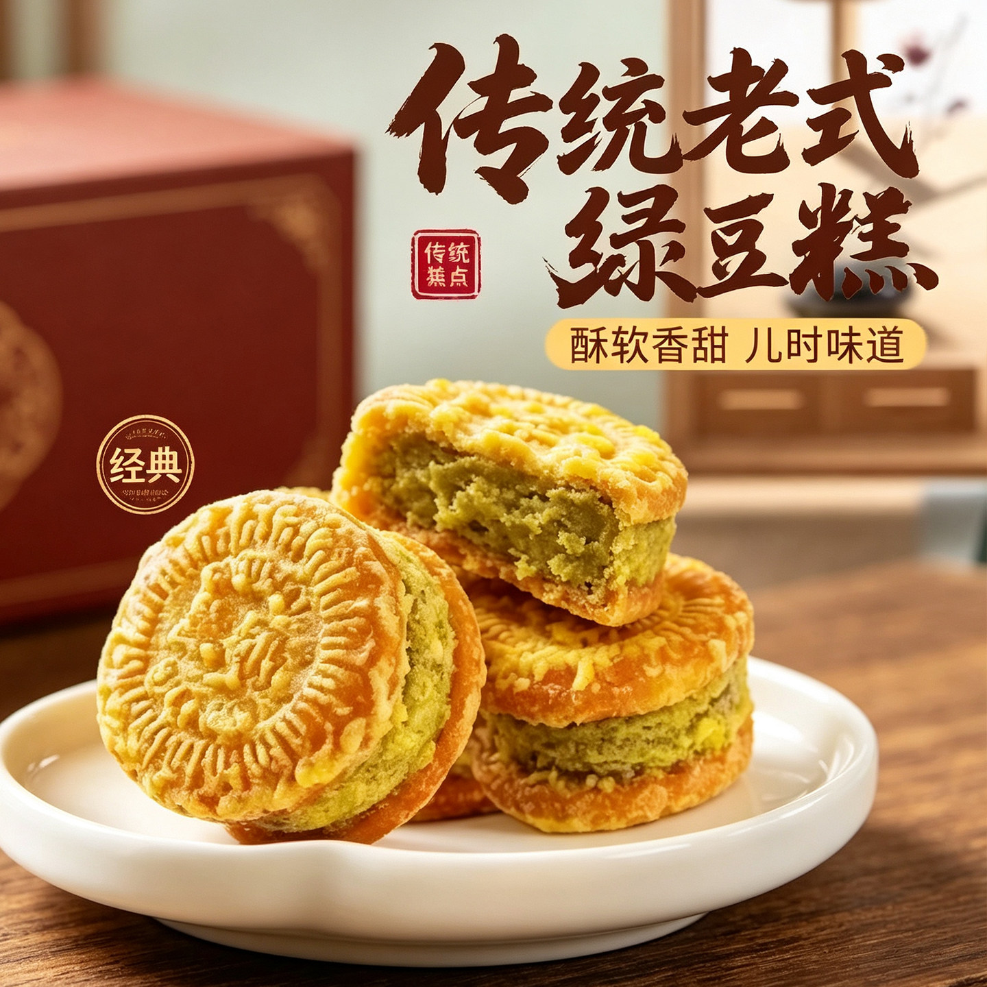 正宗老式绿豆糕板栗红豆酥零食