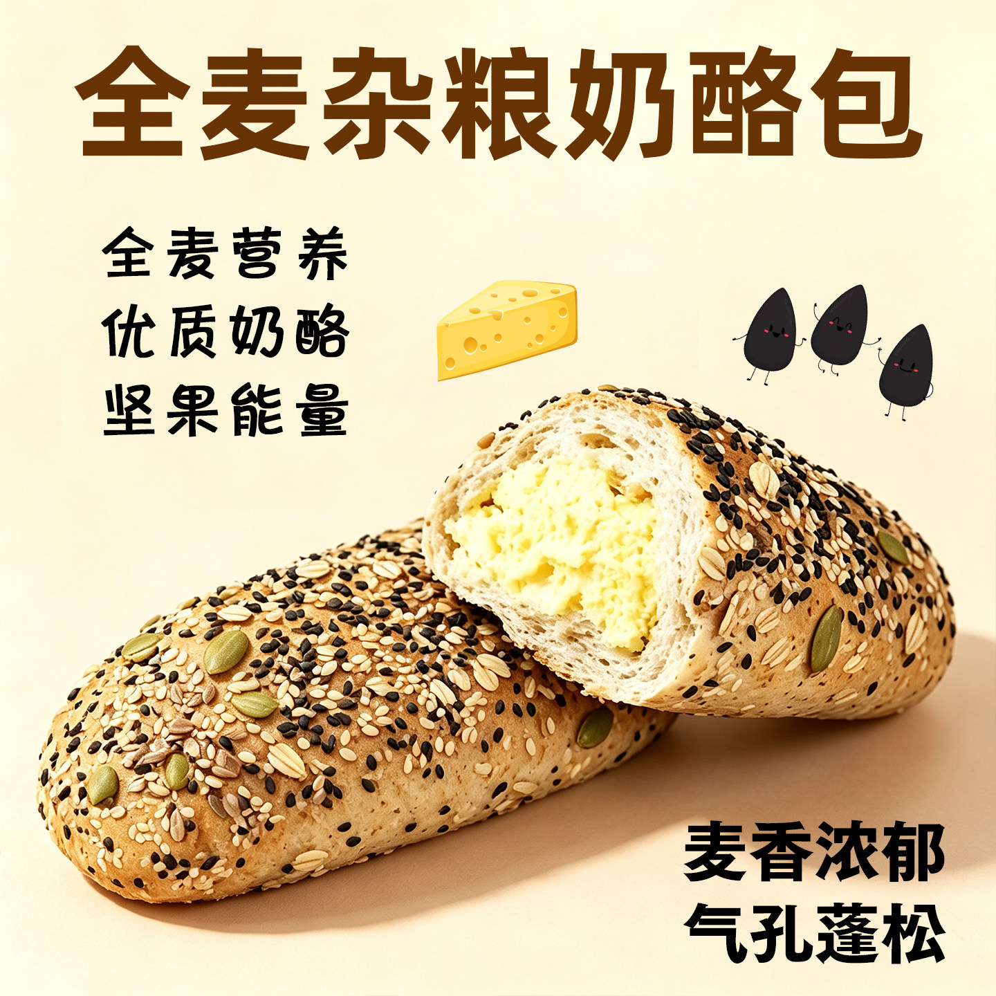 全麦粗粮坚果奶酪夹心面包