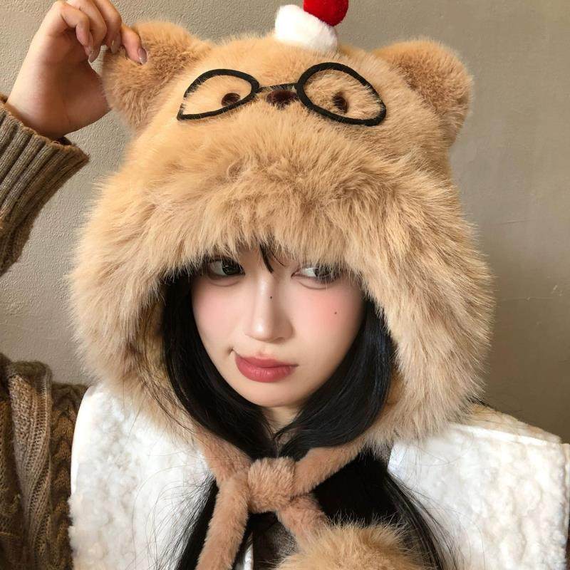 甜美可爱蛋糕眼镜小熊毛绒帽子女秋冬加厚加绒保暖护耳雷锋帽,服饰配件/皮带/帽子/围巾,帽子,淘宝优惠券,粉丝福利购,淘宝优惠卷