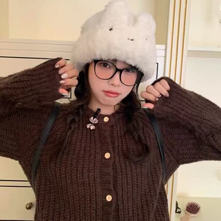 可爱米菲兔耳朵毛绒帽女冬季护耳帽保暖针织毛线帽韩里韩气的帽子