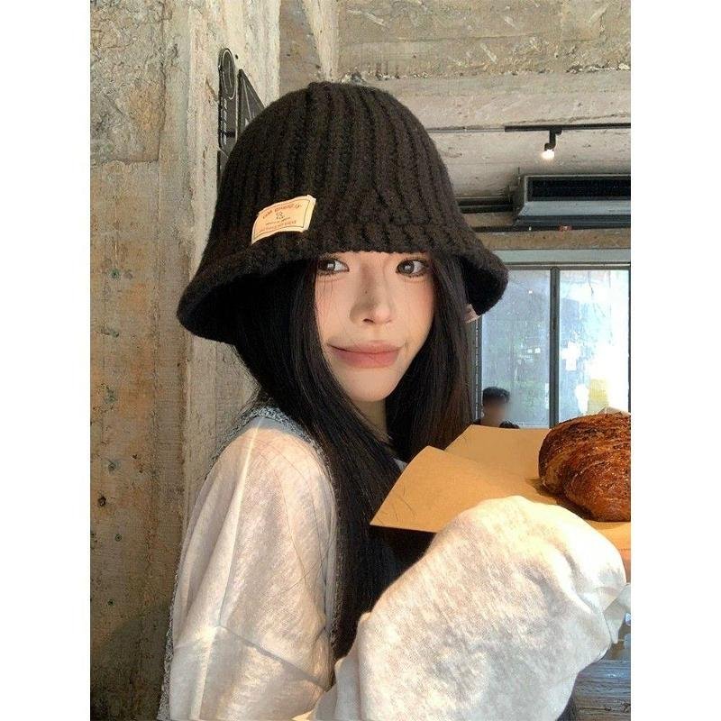 黑色针织渔夫帽女秋冬季韩版百搭