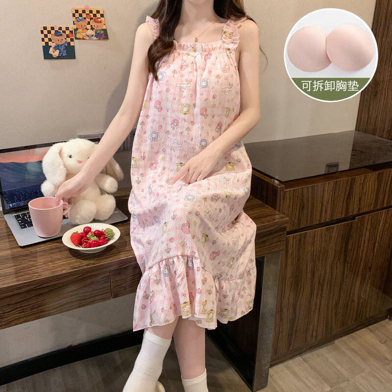 带胸垫可拆卸睡衣女夏季新款云朵棉吊带裙韩版宽松甜美可爱家居服