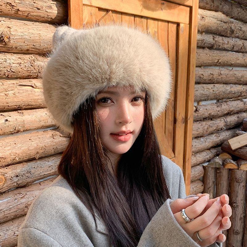 时尚可爱猫耳蒙古帽子女秋冬百搭针织毛线帽加厚大头围显脸小毛绒