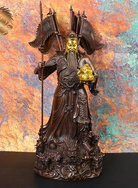 宏达 全黄铜鎏金九龙关公办公室玄关武财神铜像关公礼品摆件