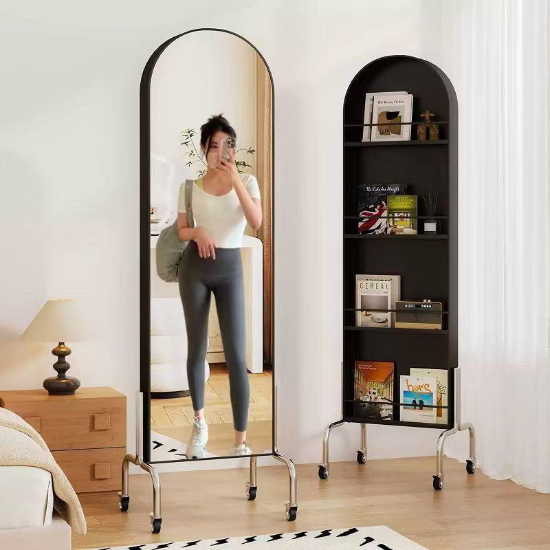 全身镜移动旋转书架穿衣镜卧室试衣中古杂志架家用一体落地镜