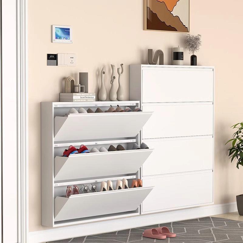 12-15cm超薄鞋柜家用门口入户玄关挂墙大容量钢制铁皮翻斗极窄款