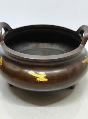 仿古香炉 铜三足宣德炉 黄铜仿紫铜点金复古工艺家居装饰古玩