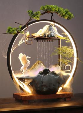 中式陶瓷循环流水招财摆件假山喷泉客厅办公桌面乔迁新居开业送礼