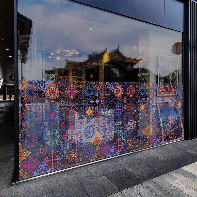 复古民族风玻璃贴膜方格古典橱窗腰线美化国潮静电茶餐厅静电贴膜,家居饰品,玻璃膜/贴,淘宝优惠券,粉丝福利购,淘宝优惠卷