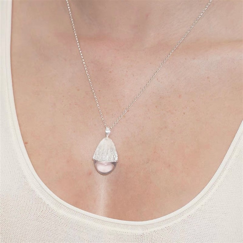 Cleste 白水晶松果银长项链女轻奢高级感麂皮绳叠戴百搭毛衣链