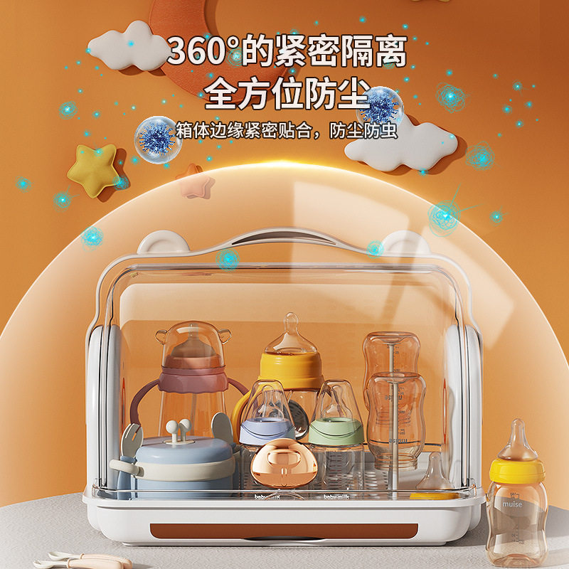 婴儿奶瓶收纳箱带盖子防尘水杯沥水置物架儿童碗筷储存盒塑胶收纳