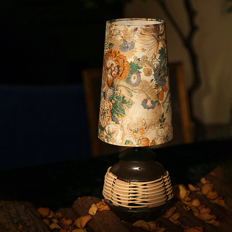 宝照宣纸花瓣宋代美学床头卧室法式浪漫复古氛围灯高级感布罩台灯