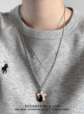 粉色星星狗猫项链吊坠饰品钛钢个性蛇骨短款卫衣链男女气质风配饰
