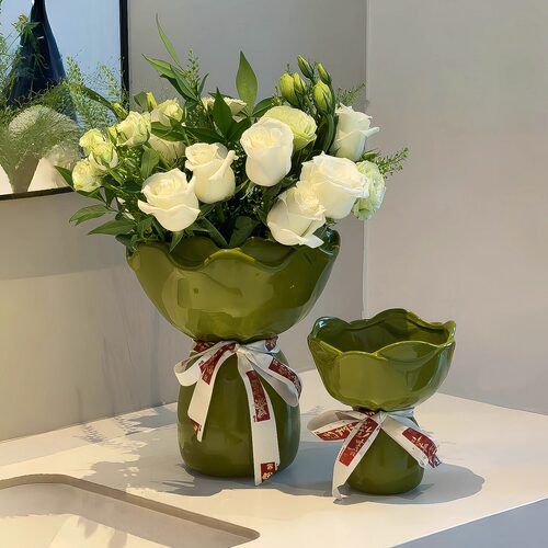 轻奢陶瓷花瓶手捧花客厅玄关