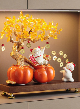 事事如意柿子招财猫摆件乔迁礼