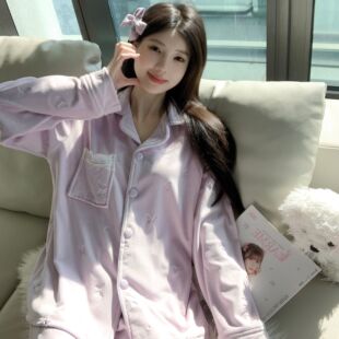套装 甜美少女可外穿开衫 加厚压花蝴蝶睡衣女韩版 海岛绒冬季