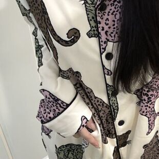 加厚睡衣女2025爆款 家居服套装 豹子长袖 印花开衫 长裤 海岛绒冬季