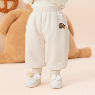 宝宝裤子男童长裤2024新款女童加绒裤羊羔毛天鹅绒保暖
