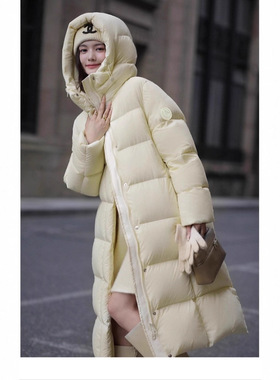 极寒超厚灰色羽绒服女2025年冬季新款时尚连帽长款过膝加厚外套