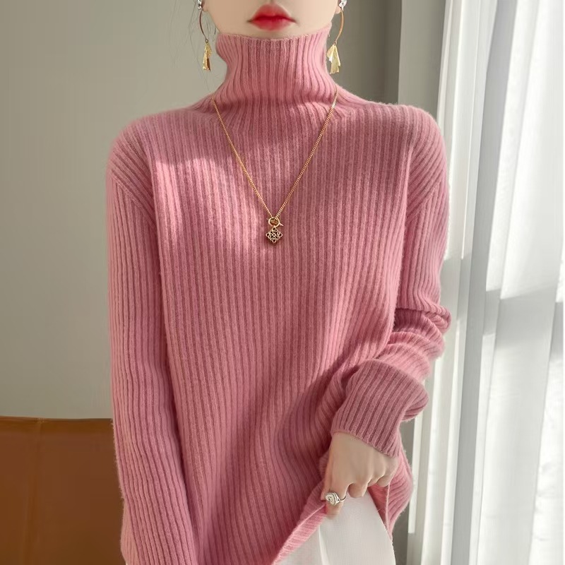 100%纯羊毛衫女高领毛衣23新款宽松加厚针织打底衫内搭上衣羊绒衫