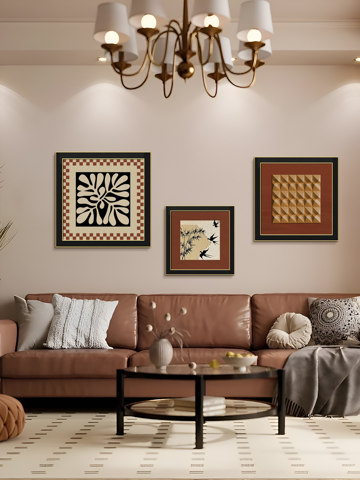 新中式客厅沙发背景墙装饰画餐厅玄关创意挂画家用高级感轻奢壁画