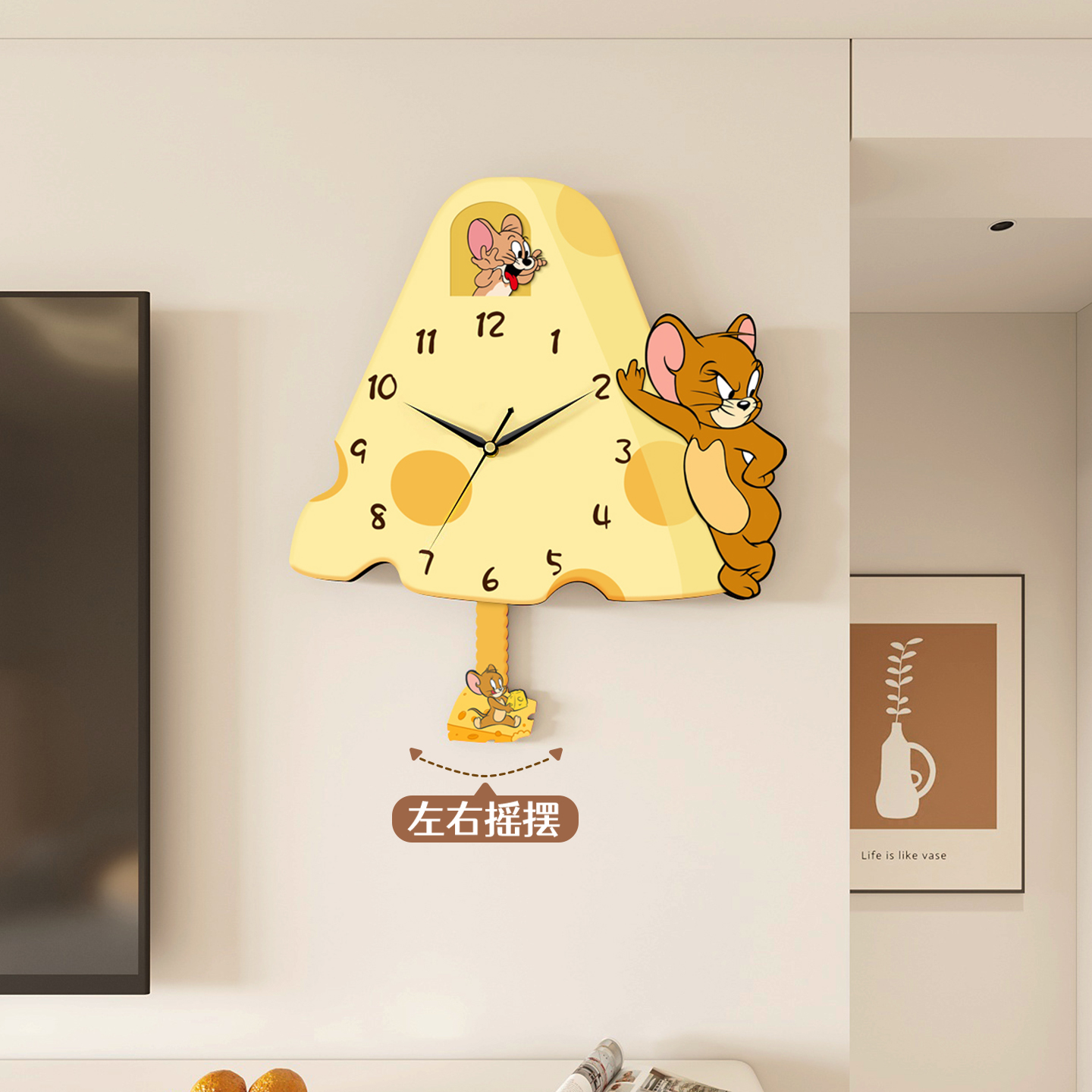 装饰画钟表挂钟免打孔石英钟静音