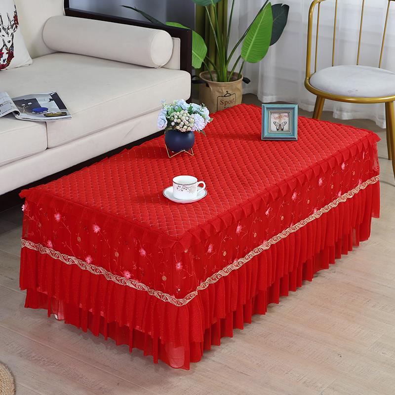 新款布艺婚庆米色蕾丝茶几罩餐桌台布电视柜盖布床头柜长方形客厅